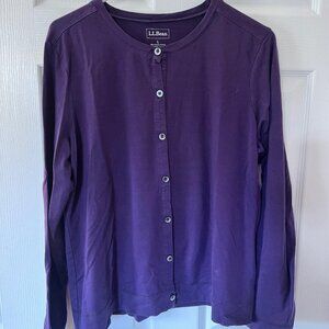 L.L.Bean, Women's Cotton, Button Front Cardigan, Eggplant Purple, Large